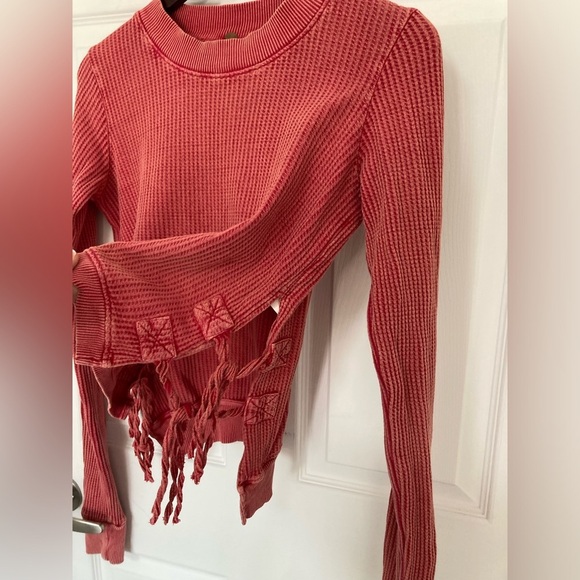 FREE PEOPLE INTERLAKEN RED WAFFLE BOHO LONG SLEEVE TOP - Size Small - Picture 5 of 11